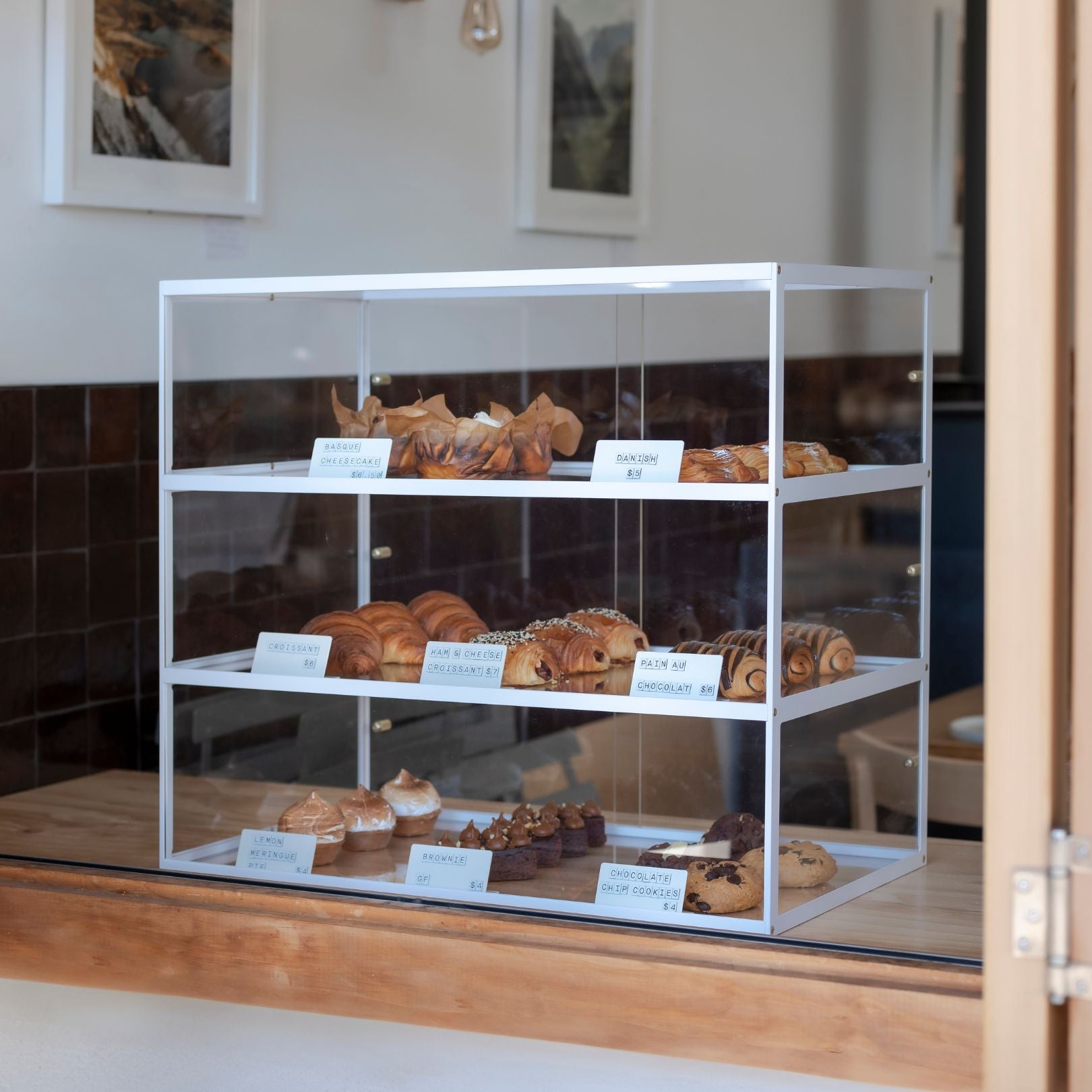 white triple stacked bakery retail display cabinet