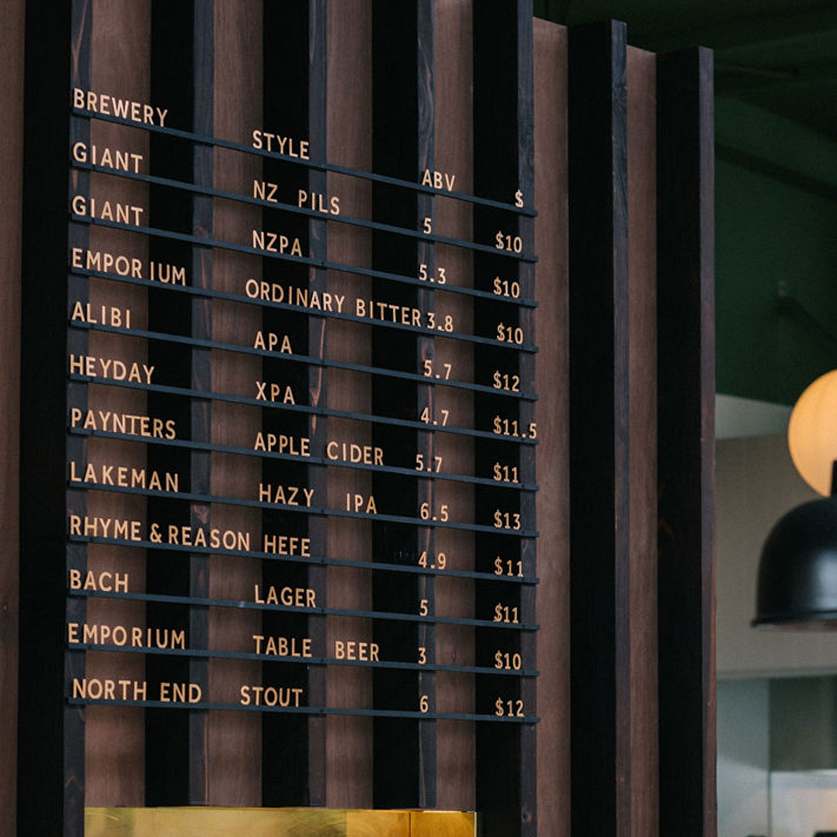 Wall-mounted Rail letter board Menu display with rails showing beer menu