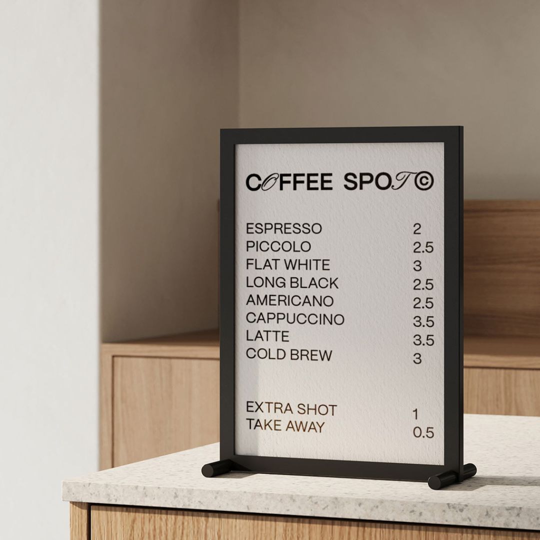 Black countertop coffee menu holder