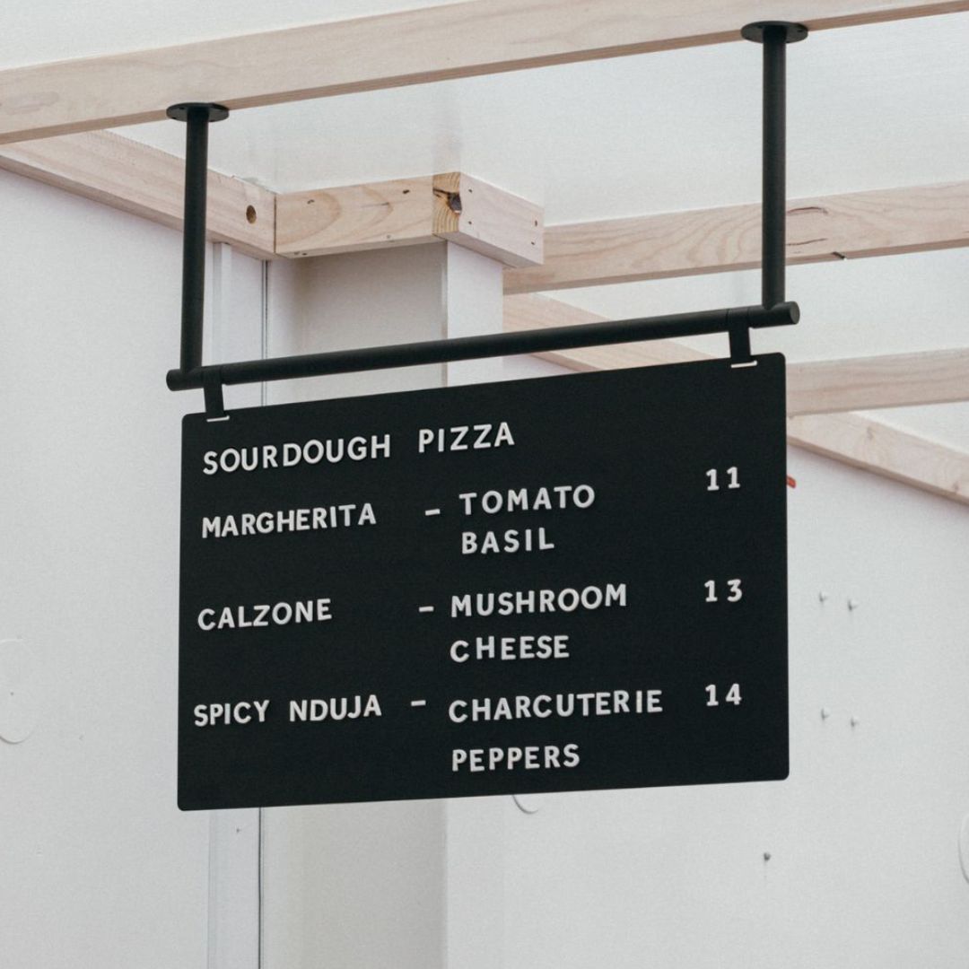 black hanging magnetic display board for pizza menu