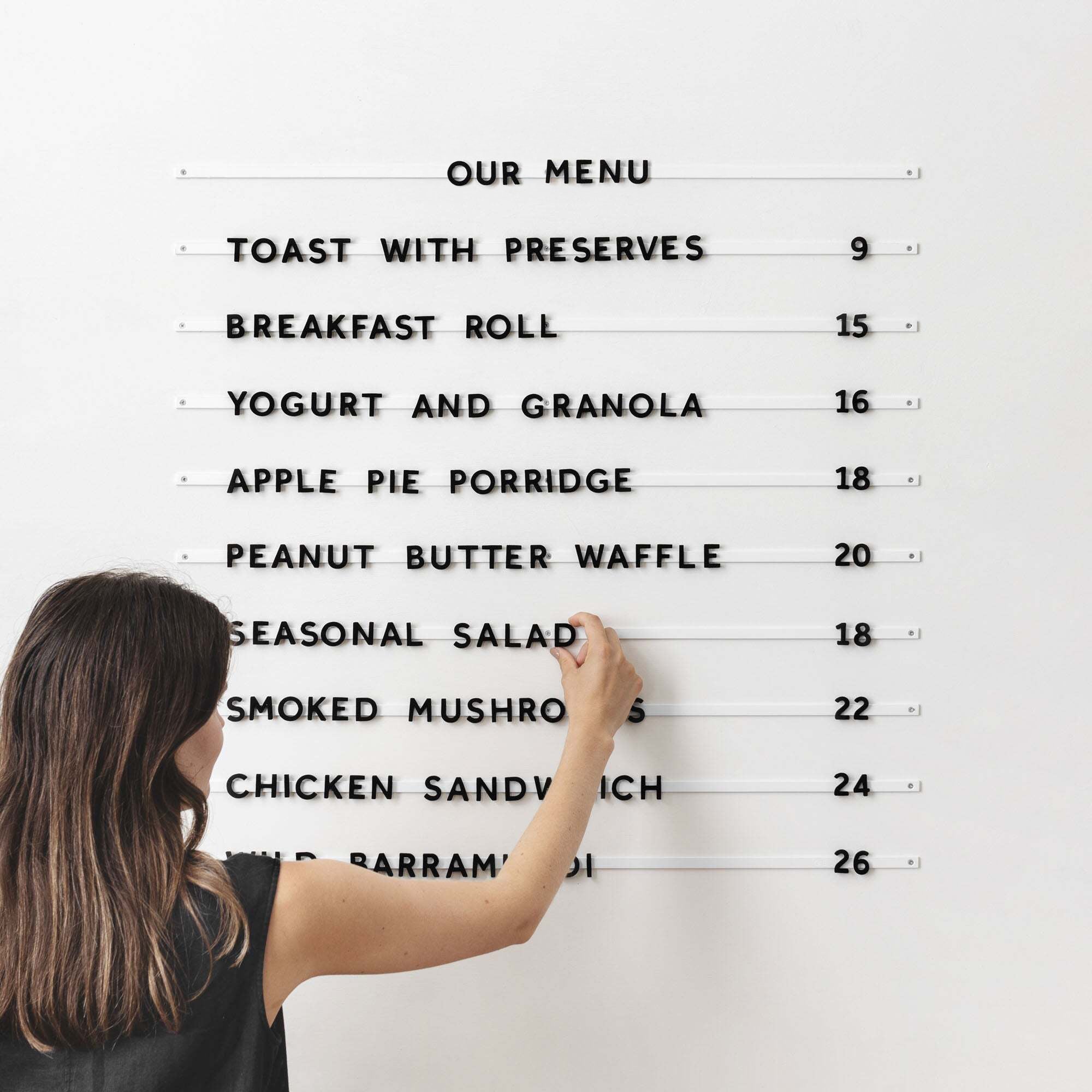 black and white letter breakfast menu board