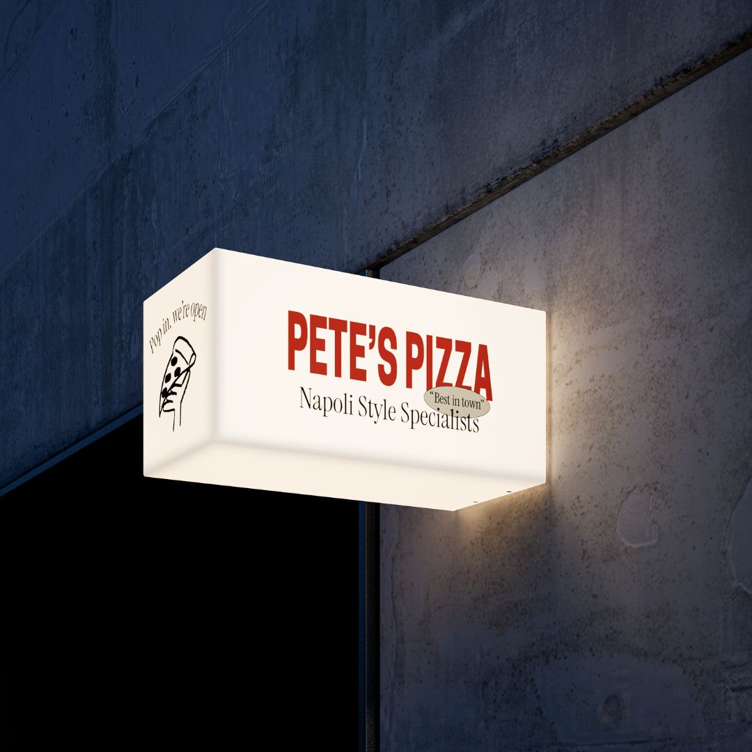 LED wall lightbox sign branded with pizza logo