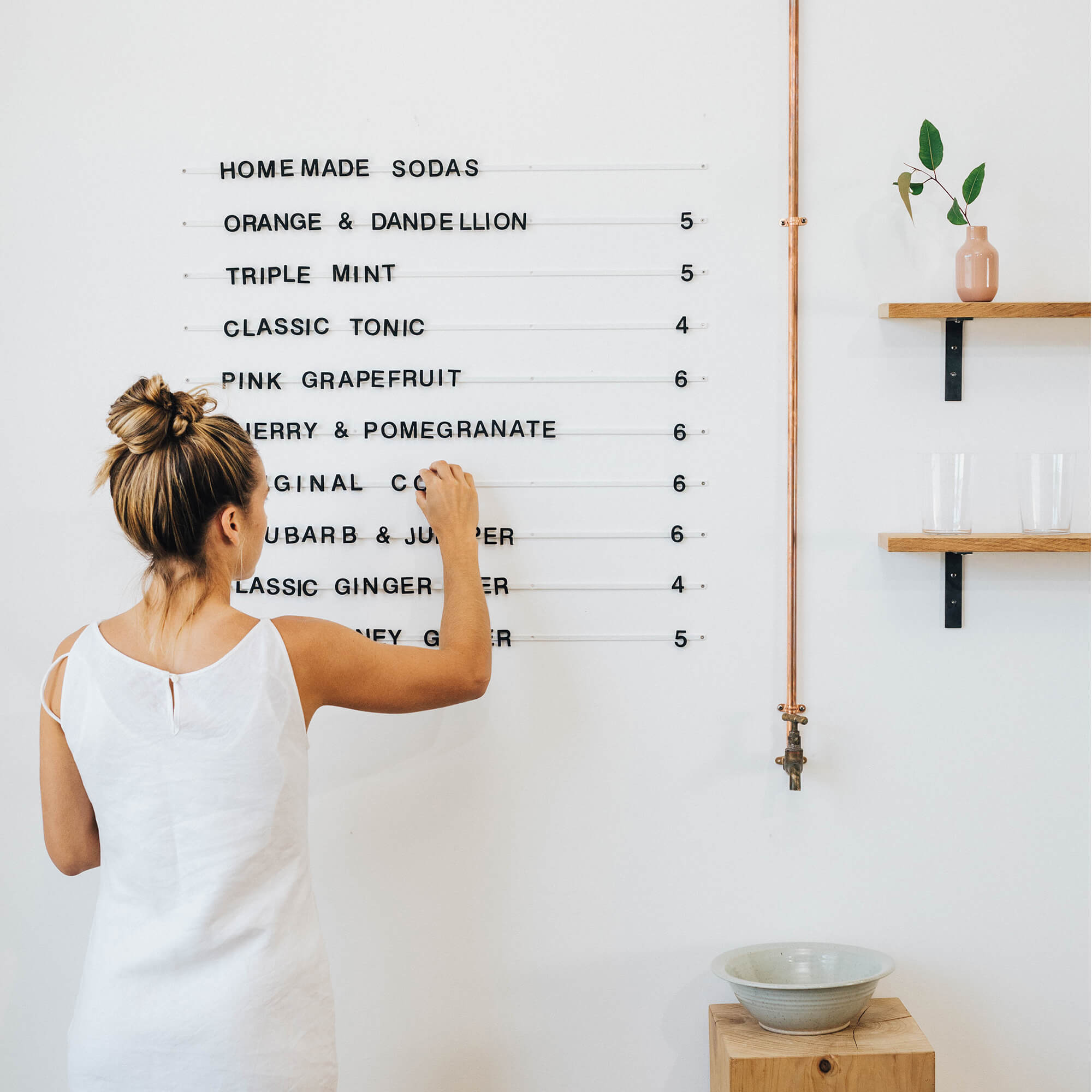 white magnetic letter wall mounted rail drinks menu