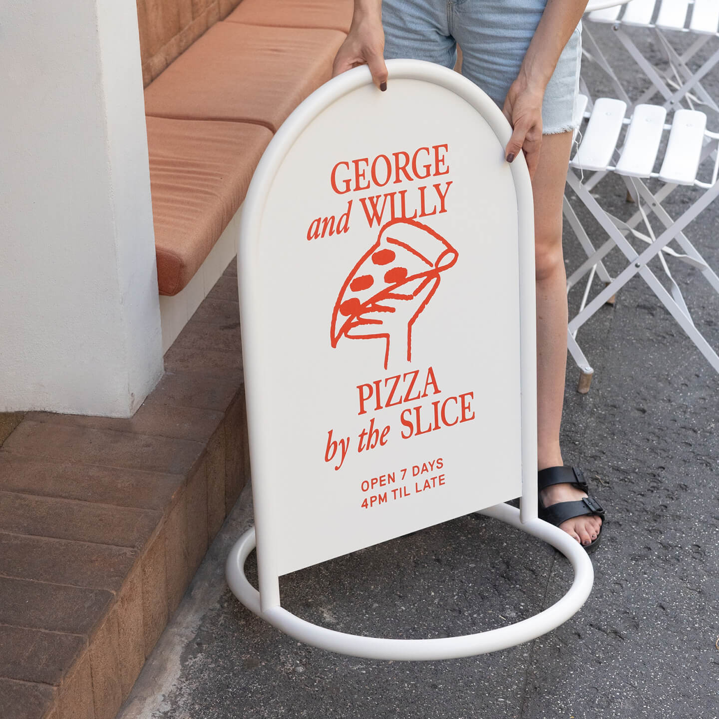 Rounded Sidewalk Sign - George and Willy